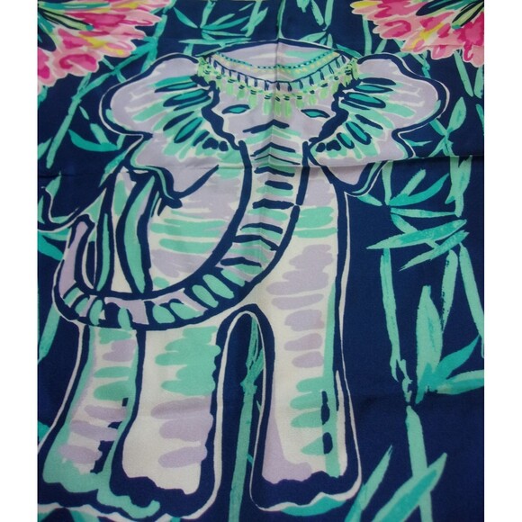 Lilly Pulitzer Elephant Silk Scarf Floral Pink Green Blue Yellow 22" Square - Picture 3 of 6
